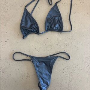 Dark blue shiny Triangle Bikini Set